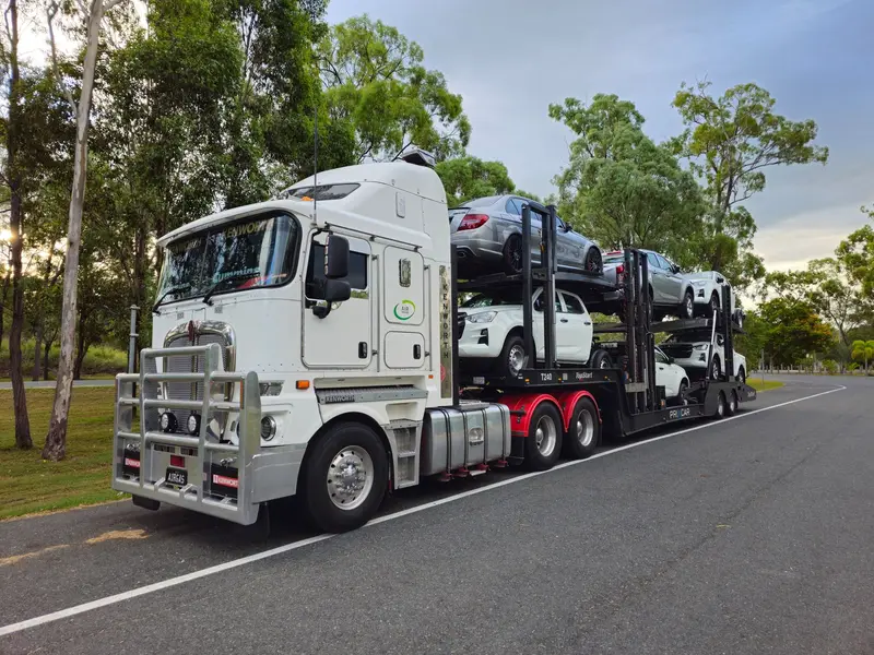 A transport truck driving on the open road